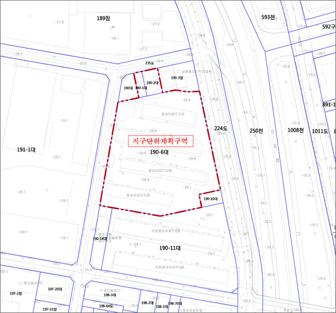 동성2차 아파트 재건축 구역 현황도